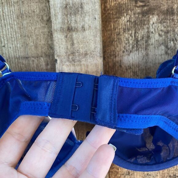 Seeville Embroidery Plunge Satin Demi Bra in Blue - Picture 9 of 9